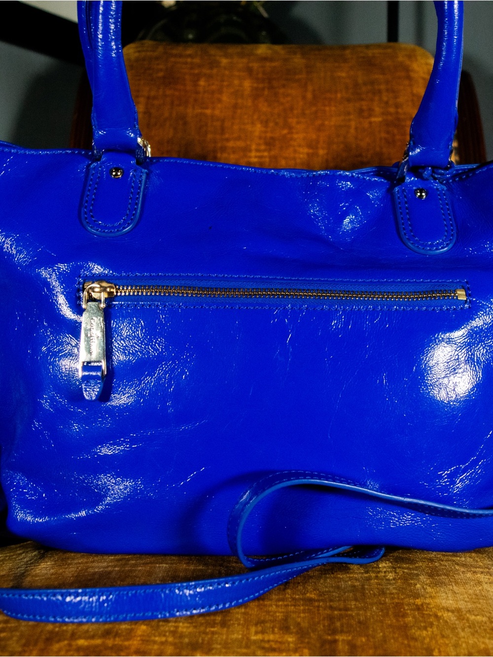 Sleek Electric Blue Cole Haan Patent Leather Tote